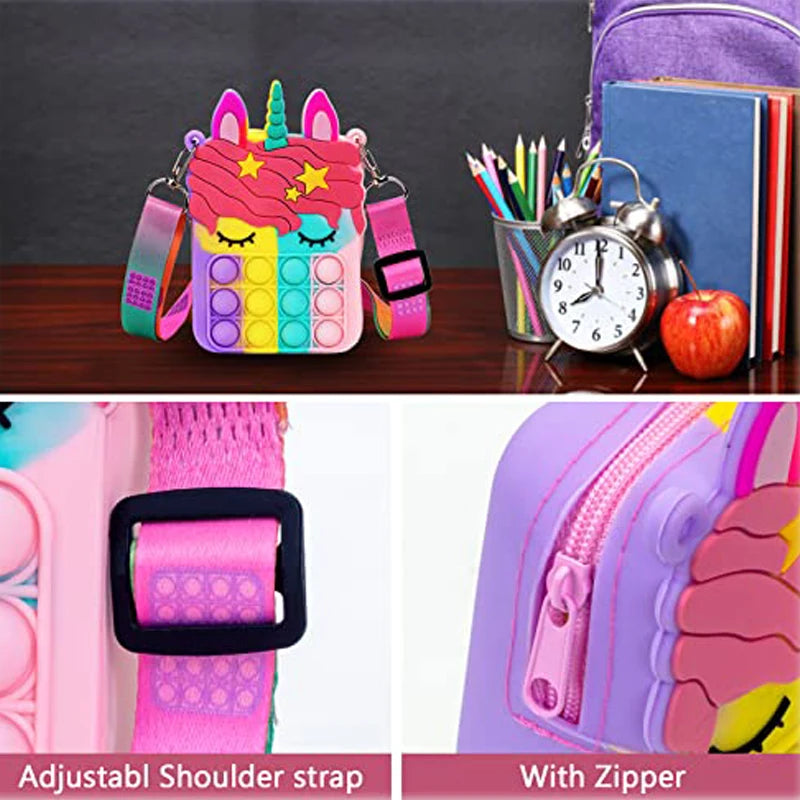 Rainbow Unicorn Bag Fidget Toys for Girls Decompression Stress Relief Funny Messenger Bag Coin Purse Children Gifts Juguetes