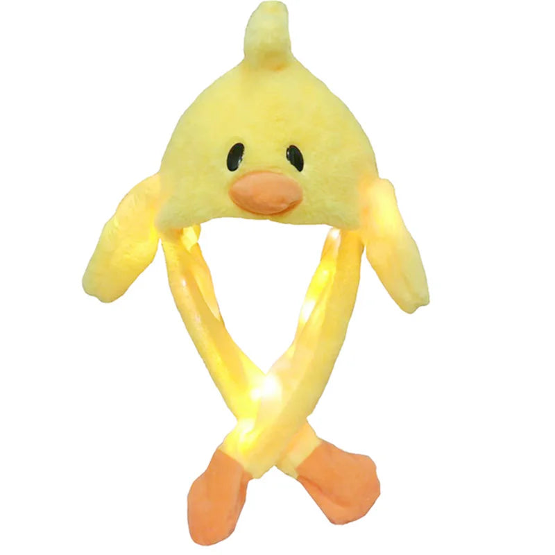 LED Light Bunny Ear Moving Hat Cute Animal Hat with Luminous Jumping up Plush Moving Ears Cap for Kids Funny Cosplay Party Hat