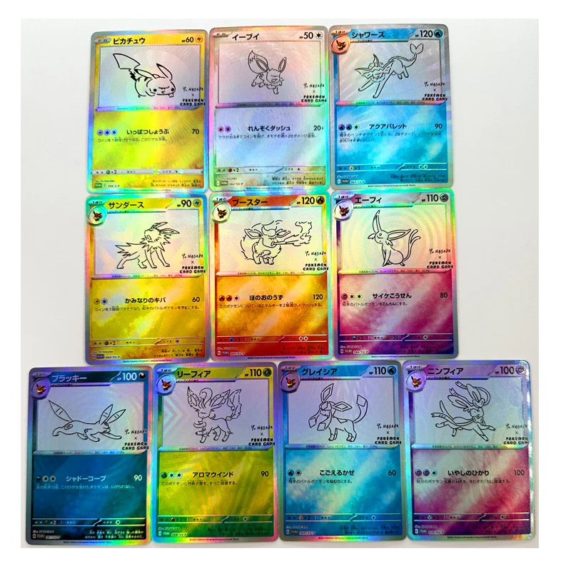 10Pcs/set Pokemon Diy Pikachu Eevee Self-Control Ptcg Collect Signature Trading Flash Card Anime Cartoon Gift Color Flash