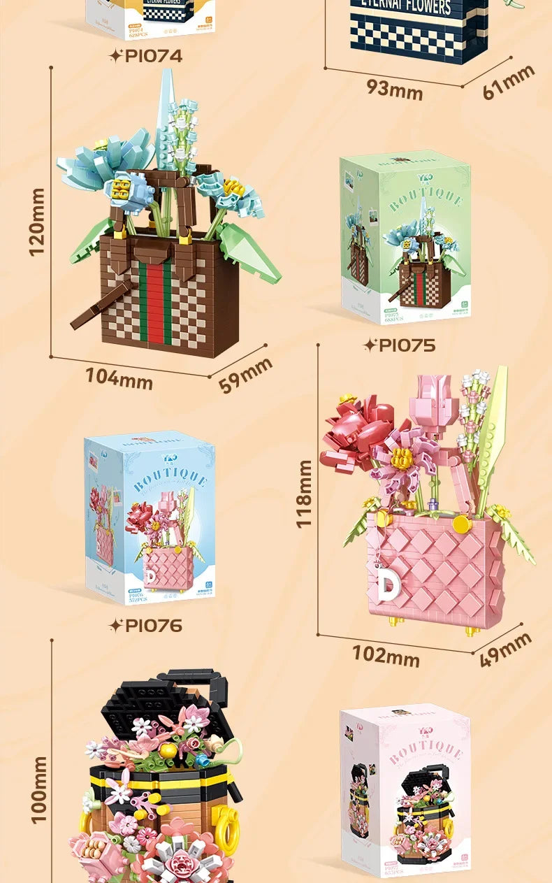 Bag flower basket Flower language girl pieced together assemble building blocks toy decoration model gift