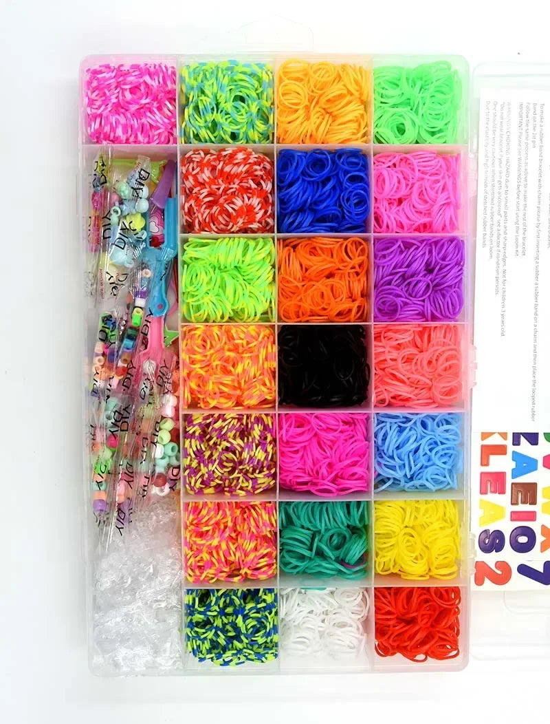 10000pcs Rubber Loom Bands Kits Beads Toys Set Hand Knitting Machine Handmade DIY Rainbow Weave Color Bracelet Girl Gift