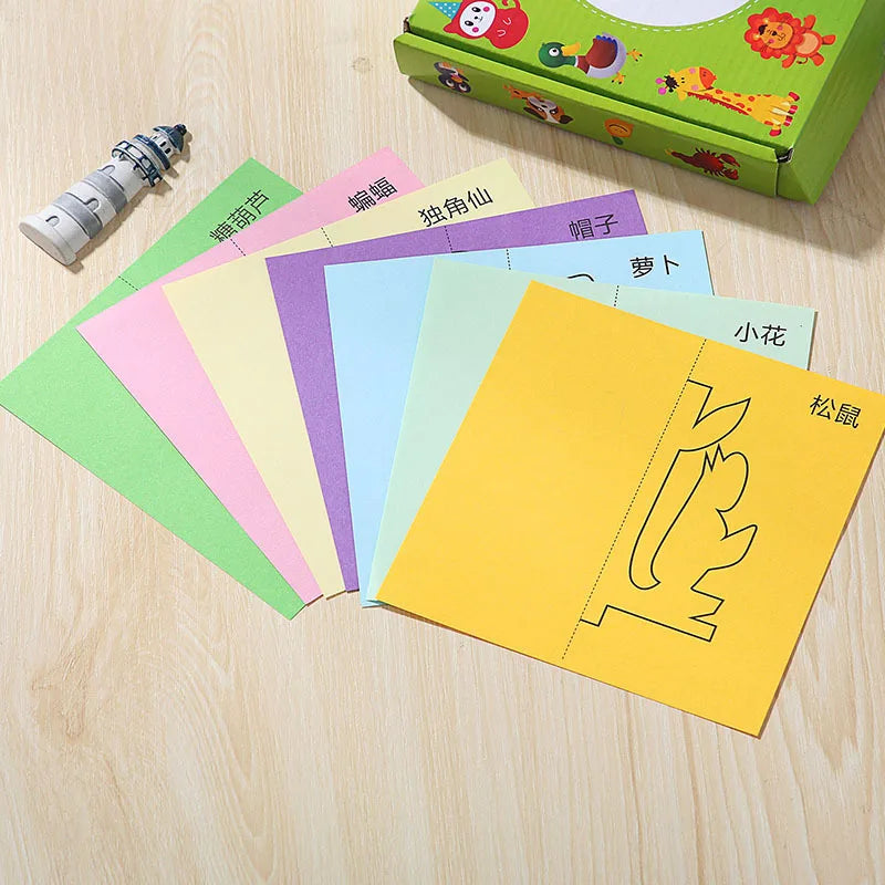 96Pcs/48Pcs Kids Cartoon Color Paper Folding and Cutting Toys Child Kingergarden Art Craft DIY Educational Toy kids craft