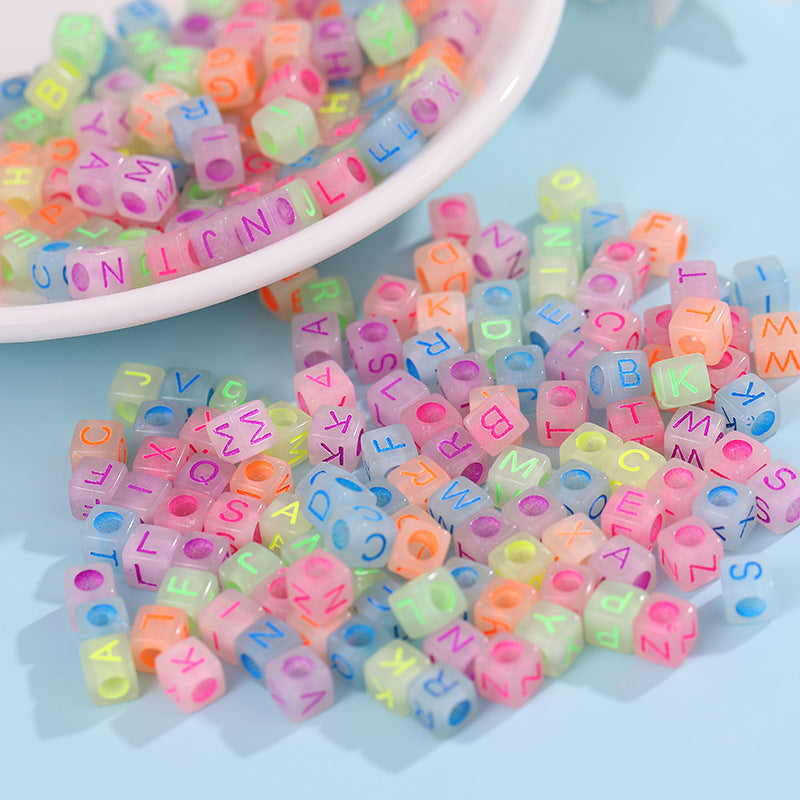 DIY Beaded Children's Early Education, Rainbow Rubber Band Accessories 6 * 6mm Acrylic Letter Beads Square Beads Loom