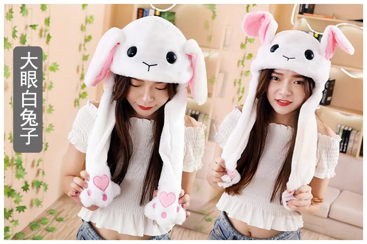 Cute Bunny Ear Moving Hat Animal Plush Hat Jumping up Moving Ears Pop Up Funny Cap Dress Up for Adult Kids Cosplay Party Hat