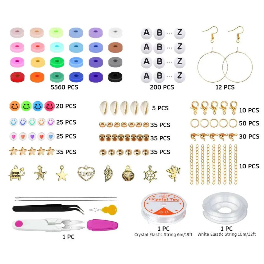 Rainbow Color Flat Chip Beads For Boho Bracelet Necklce Making Letter Beads Accessories Kit DIY Toys for Kids Adult Xmas Gift