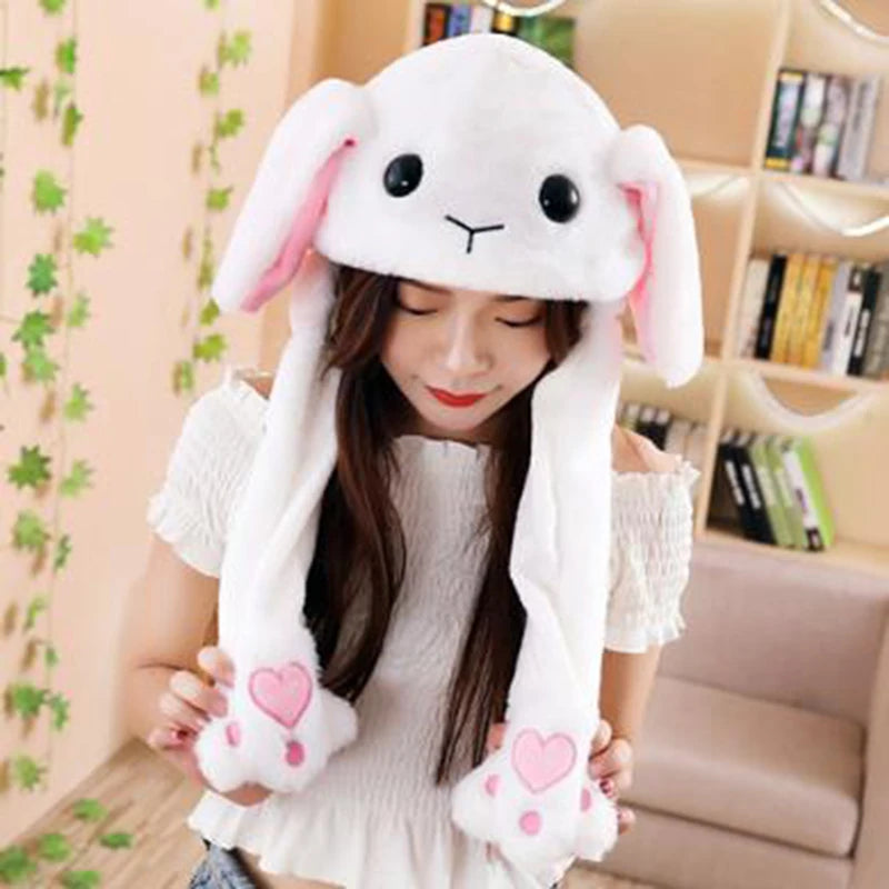 Cute Bunny Ear Moving Hat Animal Plush Hat Jumping up Moving Ears Pop Up Funny Cap Dress Up for Adult Kids Cosplay Party Hat