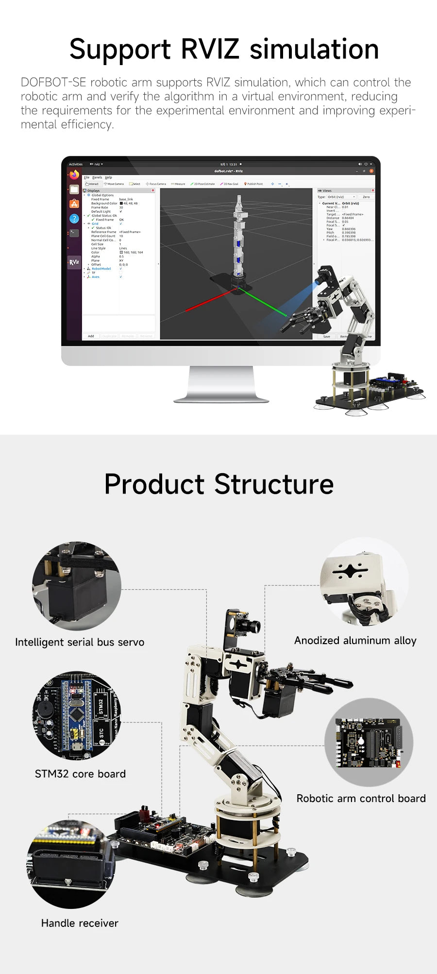 DOFBOT SE AI Vision Robotic Arm Virtual Machine Version 6DOF with ROS System Use Python Programming  For Windows Computer