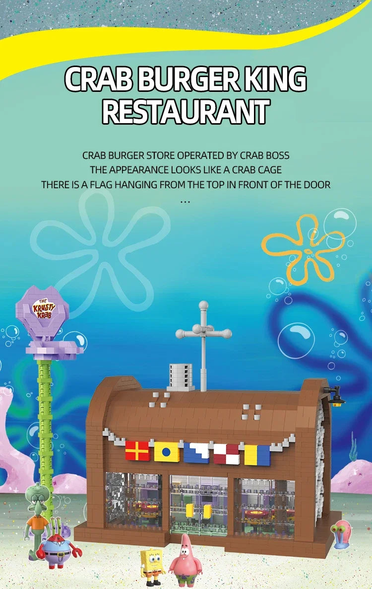 SpongeBob SquarePants Series Building Blocks Krusty Krab Pineapple House Resurrection Island Portrait House Model Bricks Kid Toy