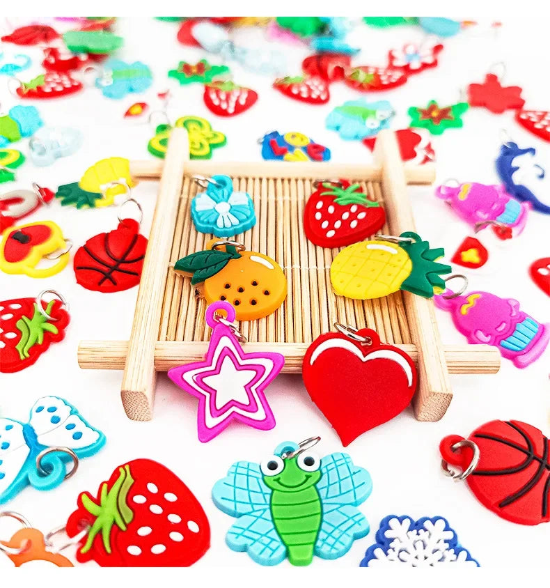Soft Glue DIY Cartoon Colorful Animal Flower Bead Pendants Colorful Rubber Loom Band Bracelet Jewelry Making Beads Toy Beads Set