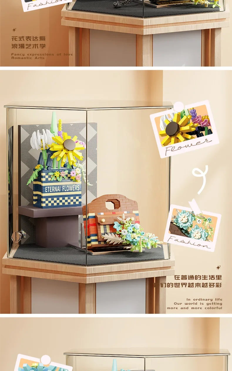 Bag flower basket Flower language girl pieced together assemble building blocks toy decoration model gift
