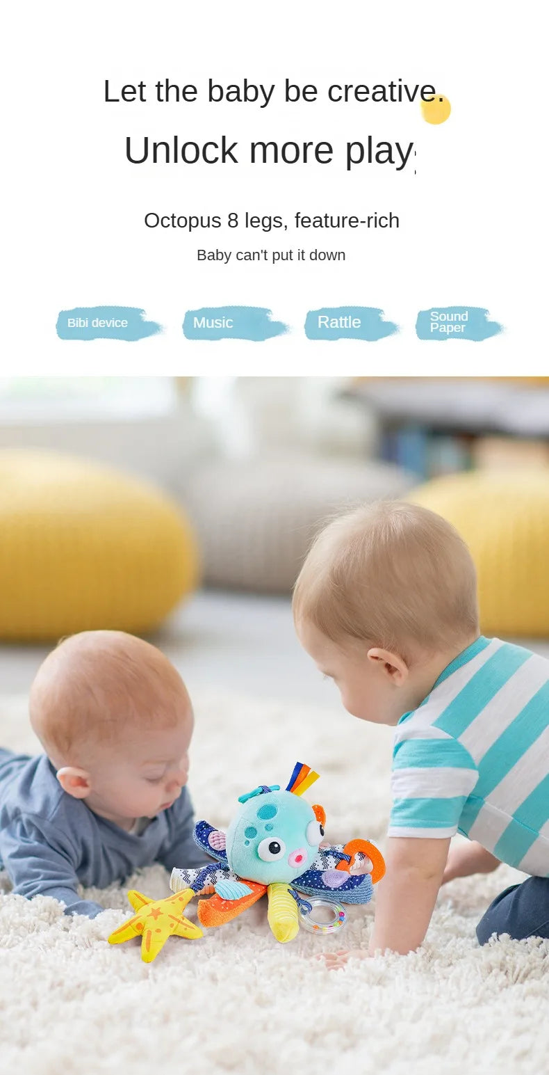 Baby Hanging Rattle Toys Plush Soft Animal Stuffed Handbells Educational Infant Development Handle Toys for Stroller Crib