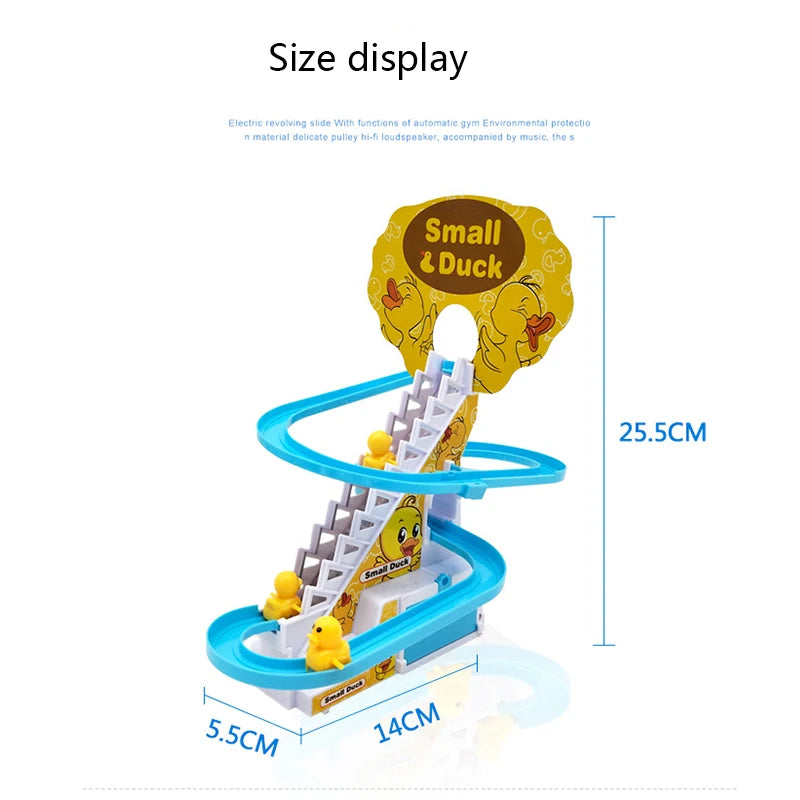 DIY Track Electric Duck Climbing Stairs Toy Music Roller Coaster Toy, CHILDREN'S Gift, Electric Duck Climbing Stairs Track Toy