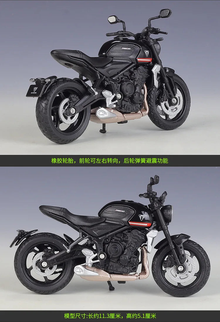 Welly 1:18 Triumph Trident 660 Alloy Diecast Retro Motorcycle Model Workable Shork-Absorber Toy For Children Gifts Toy