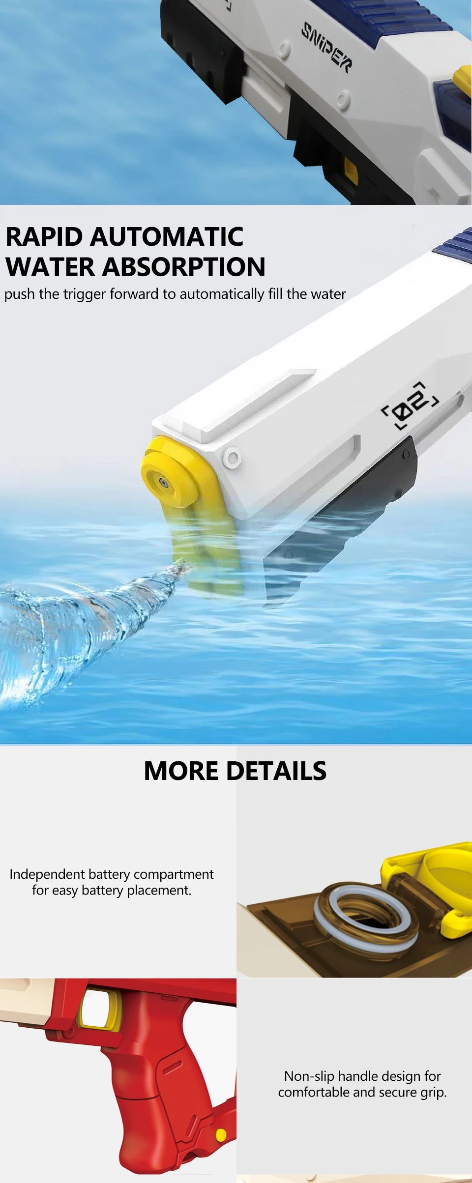 Electric Water Gun  for Adults Kids High-pressure Strong Energy Action Automatic Water Spray Beach Pool Outdoor Toys