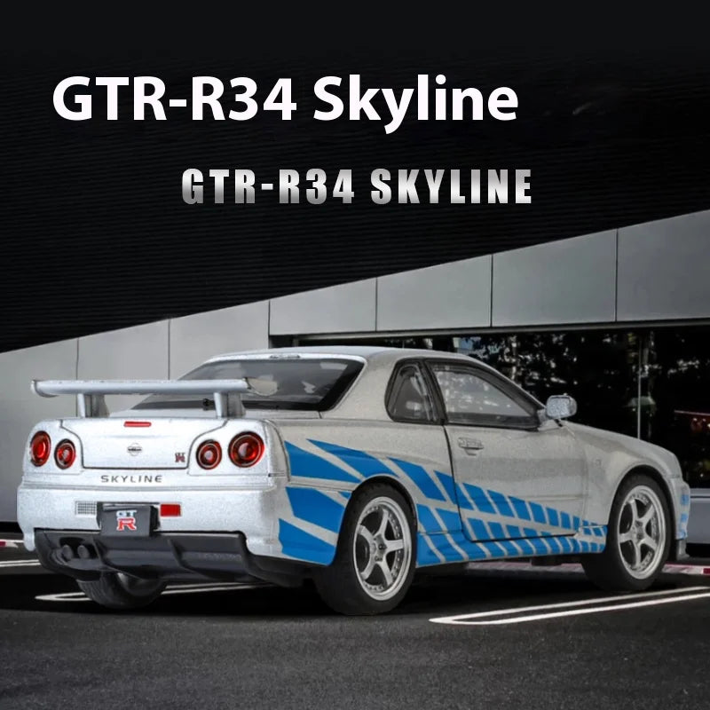 1:32 Nissan GTR R34 Skyline Supercar Alloy Metal Diecast Car Model Sound & Light Holiday Boyfriend Gift Collect Hobby Ornaments