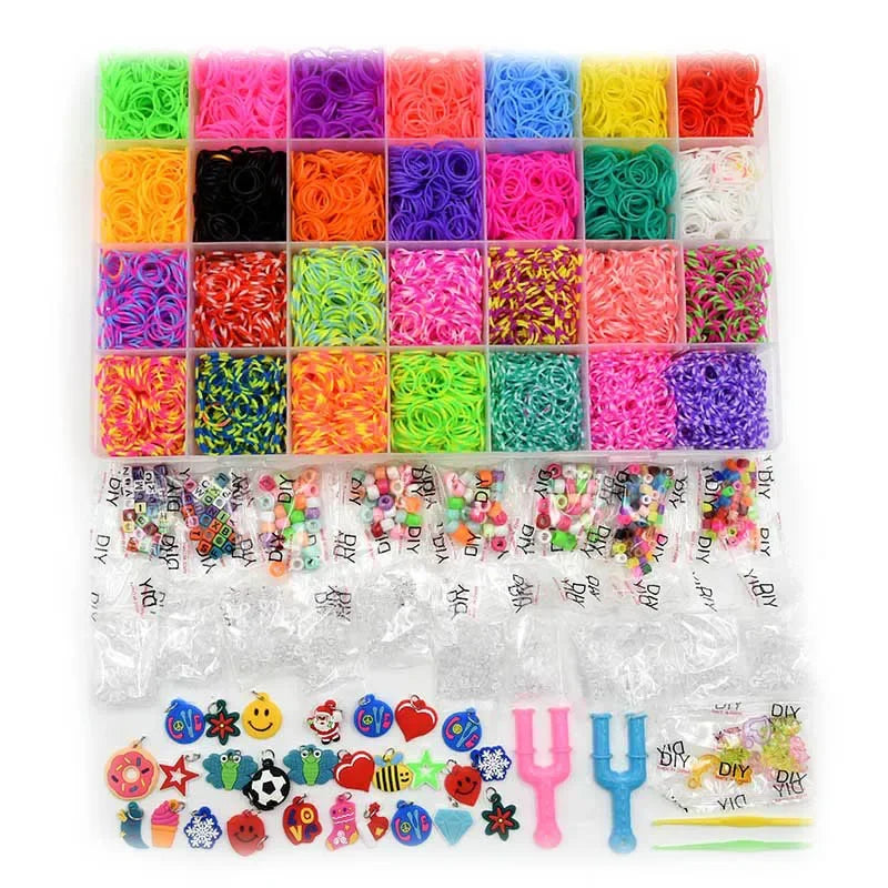 10000pcs Rubber Loom Bands Kits Beads Toys Set Hand Knitting Machine Handmade DIY Rainbow Weave Color Bracelet Girl Gift