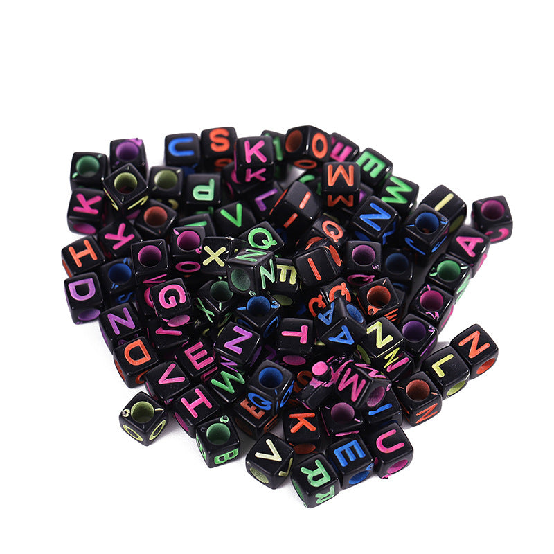 DIY Beaded Children's Early Education, Rainbow Rubber Band Accessories 6 * 6mm Acrylic Letter Beads Square Beads Loom