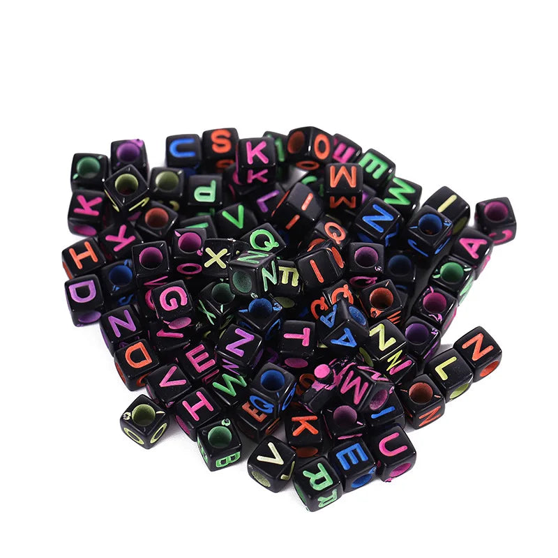 DIY Beaded Children's Early Education, Rainbow Rubber Band Accessories 6 * 6mm Acrylic Letter Beads Square Beads Loom