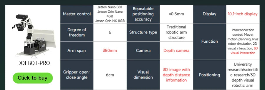 DOFBOT SE AI Vision Robotic Arm Virtual Machine Version 6DOF with ROS System Use Python Programming  For Windows Computer