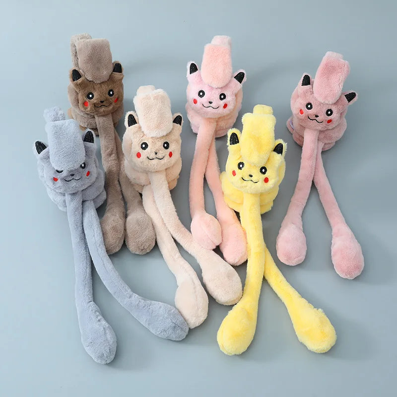 Pikachu Ears Can Move Earmuffs Cute Jumping Bunny Ears Moving Earmuffs Plush Winter Warm Earmuffs Headphone Personality Gift