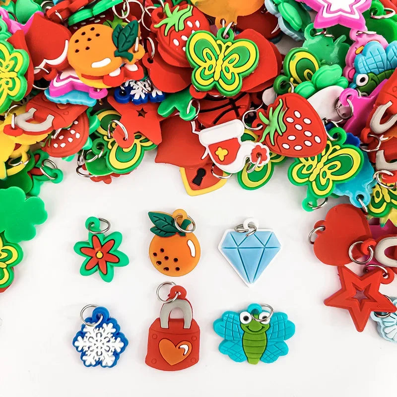 Soft Glue DIY Cartoon Colorful Animal Flower Bead Pendants Colorful Rubber Loom Band Bracelet Jewelry Making Beads Toy Beads Set