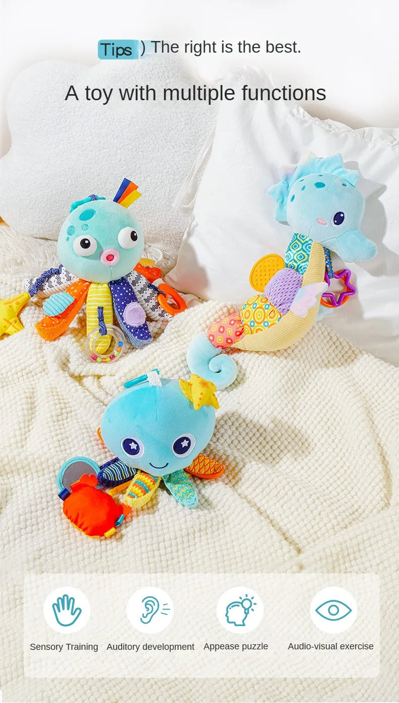 Baby Hanging Rattle Toys Plush Soft Animal Stuffed Handbells Educational Infant Development Handle Toys for Stroller Crib
