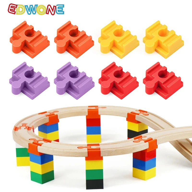 5pcs Wooden Train Tracks Accessories Building Blocks Adapters Plastic Track Connectors fit for All Wooden Tracks Toys for Kids