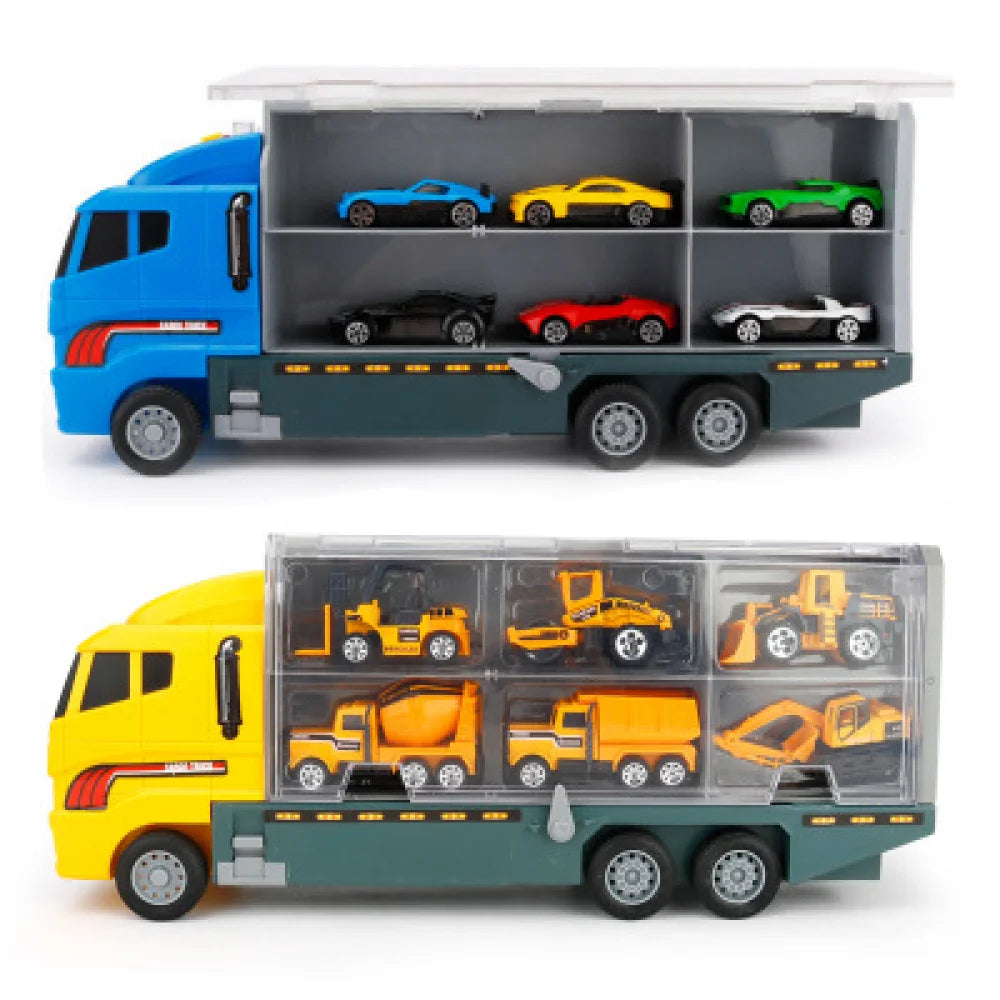 Big Construction Car with 6pcs Mini Cars Kids Toy Container Transporter Engineering Vehicle Fire Truck Racing Car Children Gifts