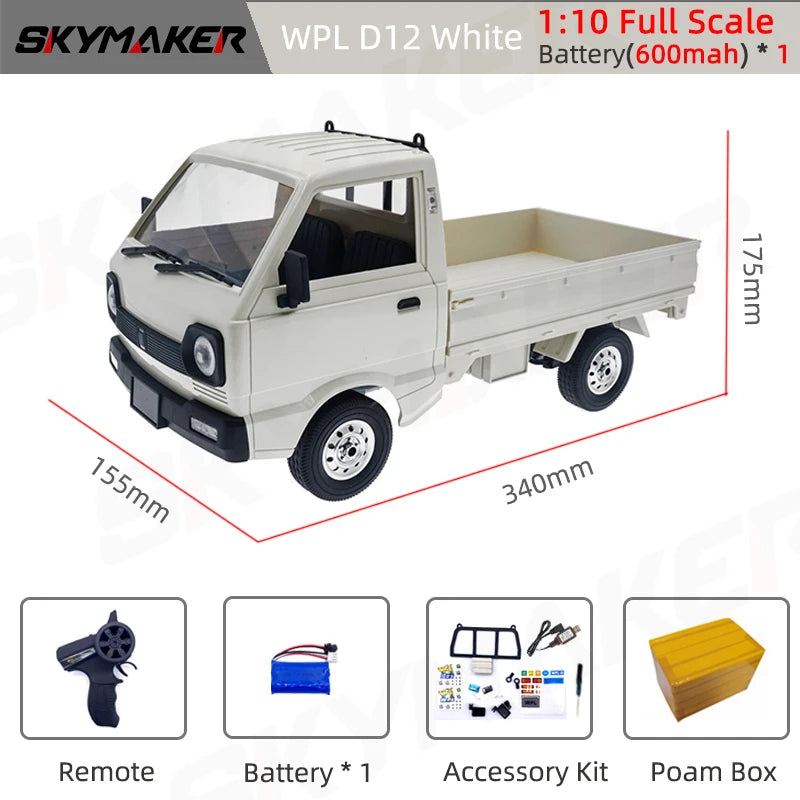 WPL D12 1:10 RC Car Simulation Drift Climbing Truck LED Light On-road RC Cars Trucks For Kids Gifts Toys