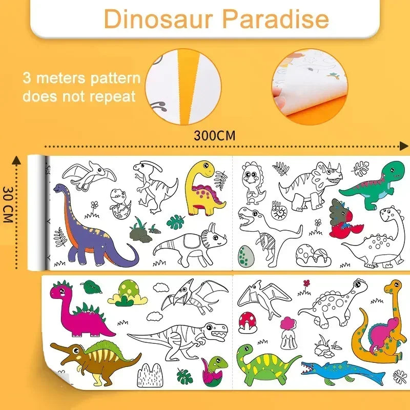Children Drawing Roll Sticky Color Filling Paper DIY Painting Graffiti Scroll Coloring Paper Rolls for Kids Educational Toy Gift