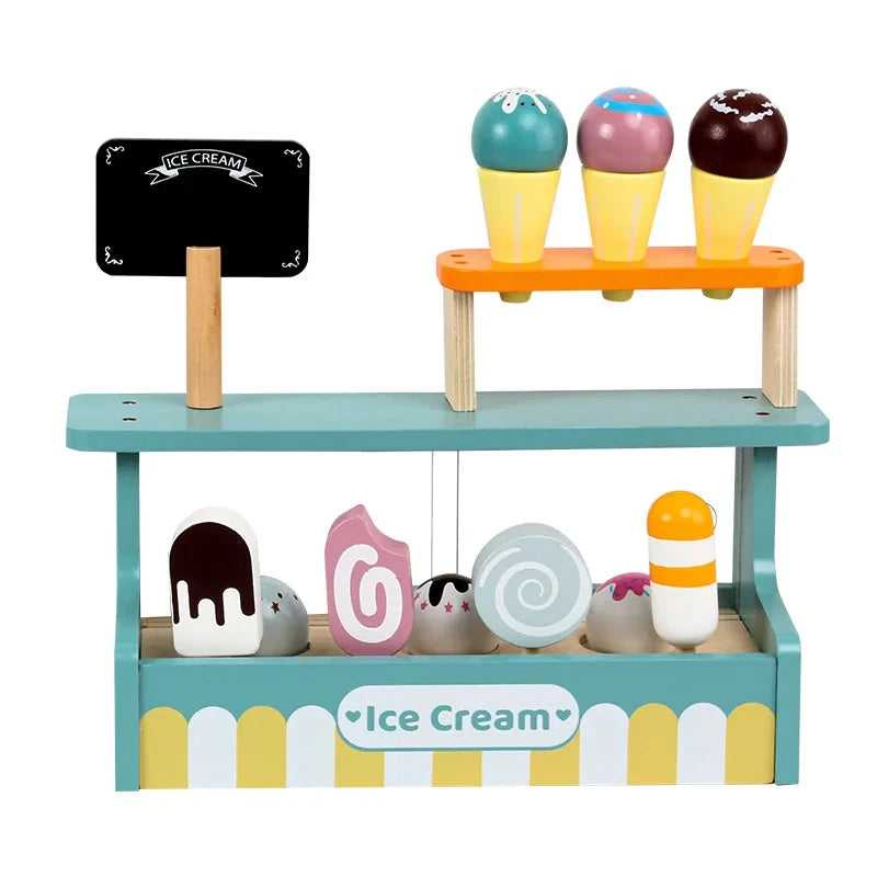 Wooden Kitchen Pretend Play Toy Kids Wooden Toys Coffee Maker Set Cake Ice Cream Tea Playset Toddler Learning Educational Toys