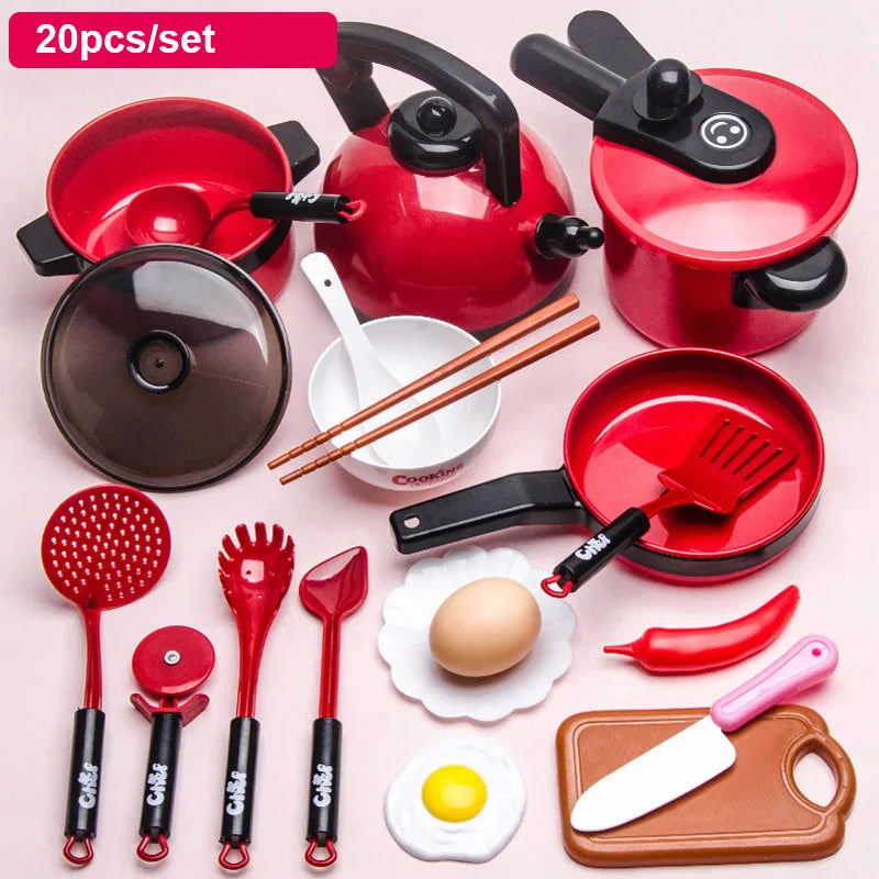 Kids Simulation Kitchen Toy Accessories Toddler Pretend Play Kitchen Toy with Cookware Steam Pot, Toy Cutlery, Cut Play Food