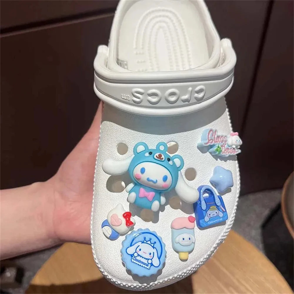 Kawaii Sanrio LED Charm Shoe Buckles Set Cute Hello Kitty Kuromi Cinnamoroll Melody Assembling DIY Shoe Decorations Girls Gifts