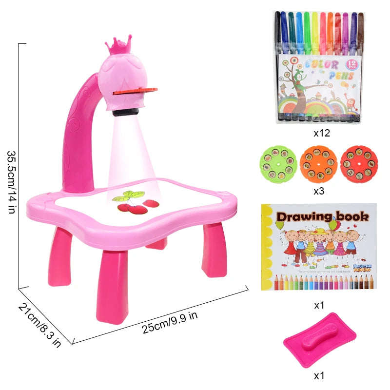 Kids Painting Board Toys Children LED Projector Art Painting Table Desk Arts Toy Educational Learning Paint Toy Birthday Gift
