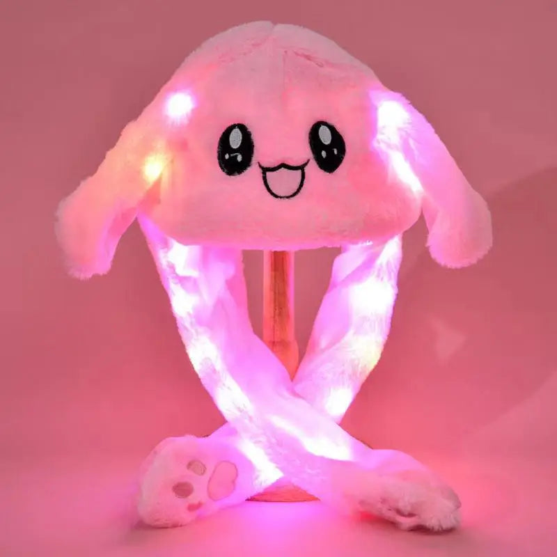 LED Light Bunny Ear Moving Hat Cute Animal Hat with Luminous Jumping up Plush Moving Ears Cap for Kids Funny Cosplay Party Hat
