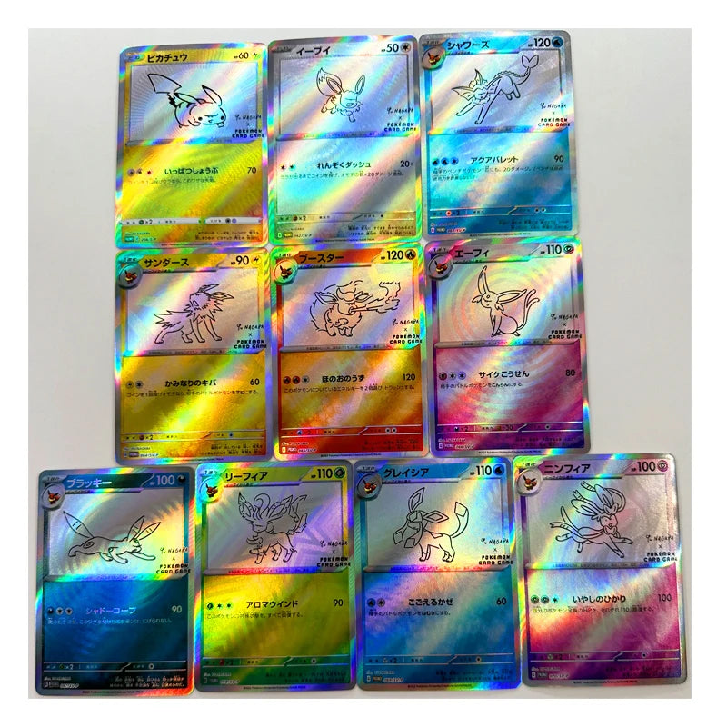 10Pcs/set Pokemon Diy Pikachu Eevee Self-Control Ptcg Collect Signature Trading Flash Card Anime Cartoon Gift Color Flash