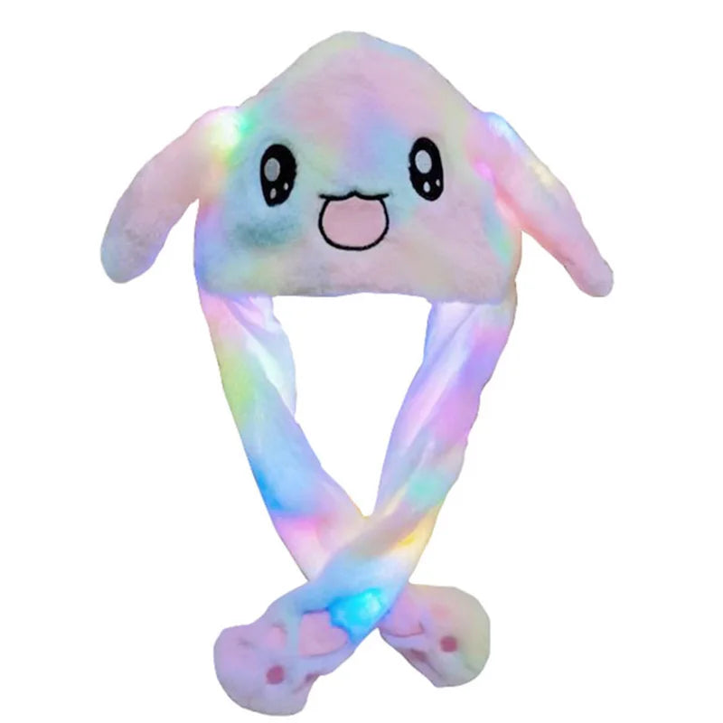LED Light Bunny Ear Moving Hat Cute Animal Hat with Luminous Jumping up Plush Moving Ears Cap for Kids Funny Cosplay Party Hat