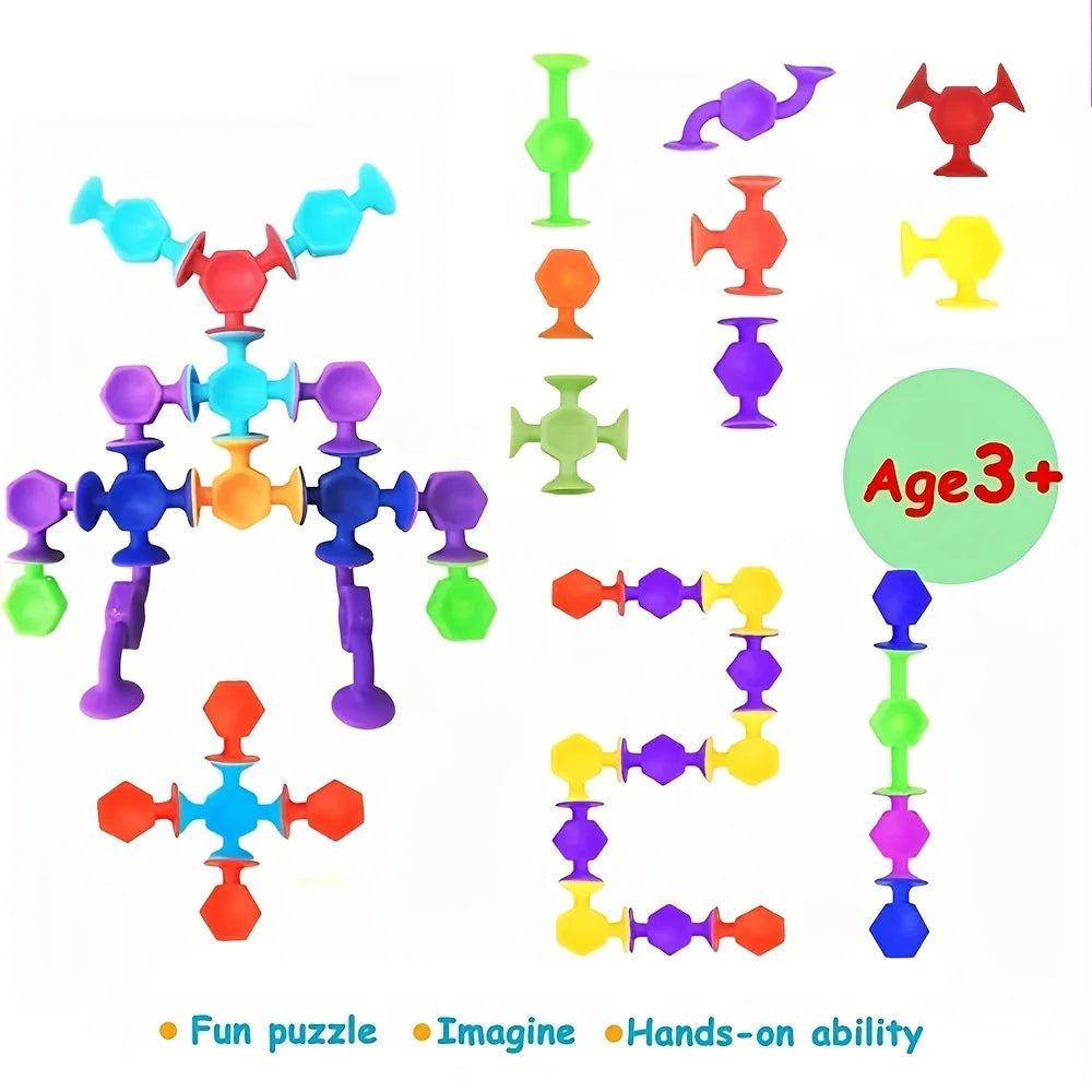 19/24/48Pcs Suction Bath Toys for Kids Soft Silicone Sucker Toys Toddlers Fidget Sensory Suction Cup Toy for Windows Travel
