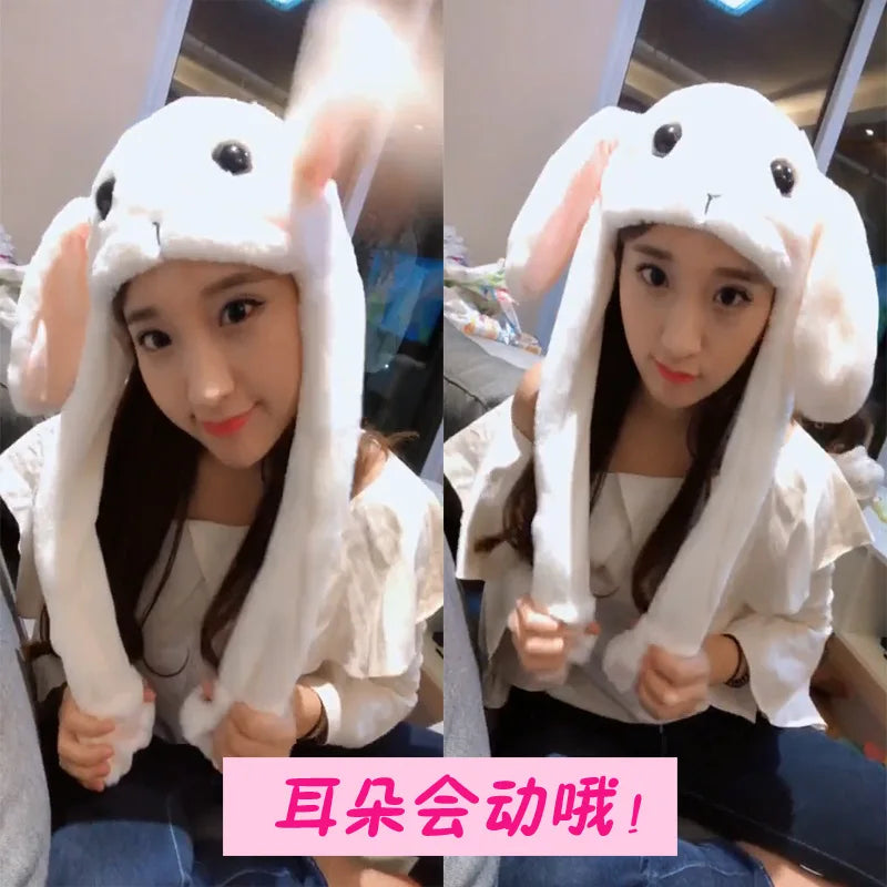 Cartoon Bunny Ear Move Hat Jumping up Toys Rabbit Girls Animal Plush Costume Cosplay Cap Kids Party for Adult Funny Anime Hat