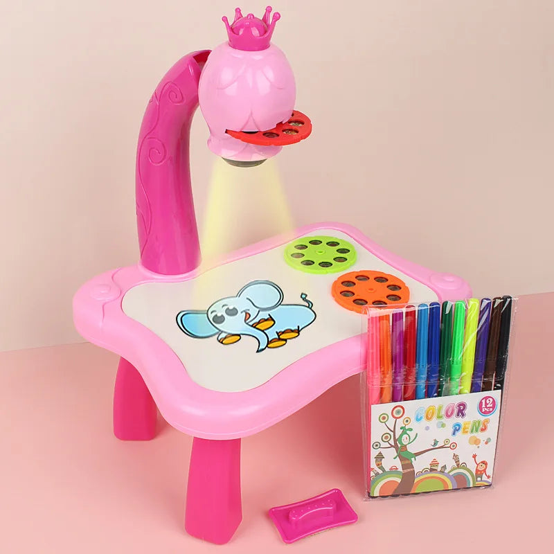 Kids Painting Board Toys Children LED Projector Art Painting Table Desk Arts Toy Educational Learning Paint Toy Birthday Gift