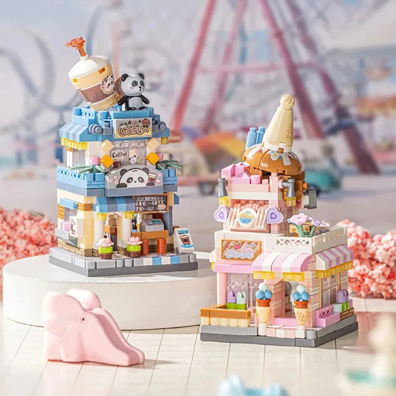 City Street View Building Block Set DIY Ice Cream Coffee Flower Shop Model Building Toy Ideal for Home Decor and Holiday Gifts