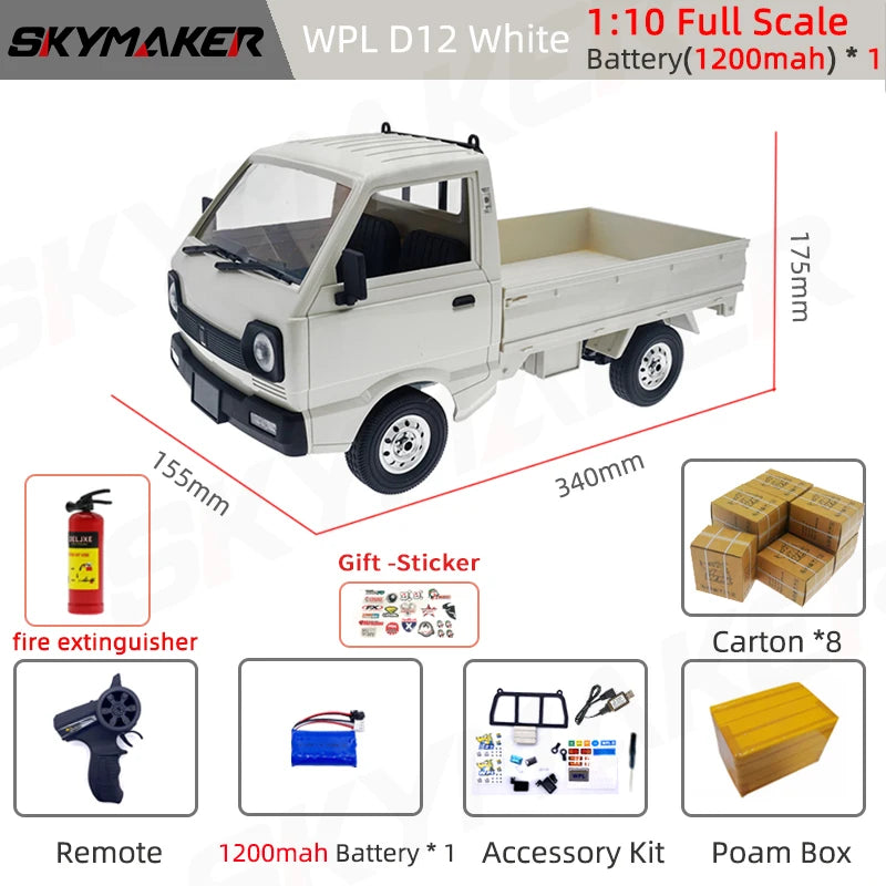 WPL D12 1:10 RC Car Simulation Drift Climbing Truck LED Light On-road RC Cars Trucks For Kids Gifts Toys
