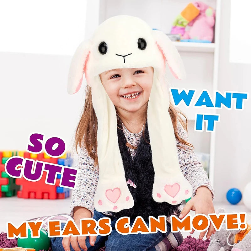 Cute Bunny Ear Moving Hat Animal Plush Hat Jumping up Moving Ears Pop Up Funny Cap Dress Up for Adult Kids Cosplay Party Hat