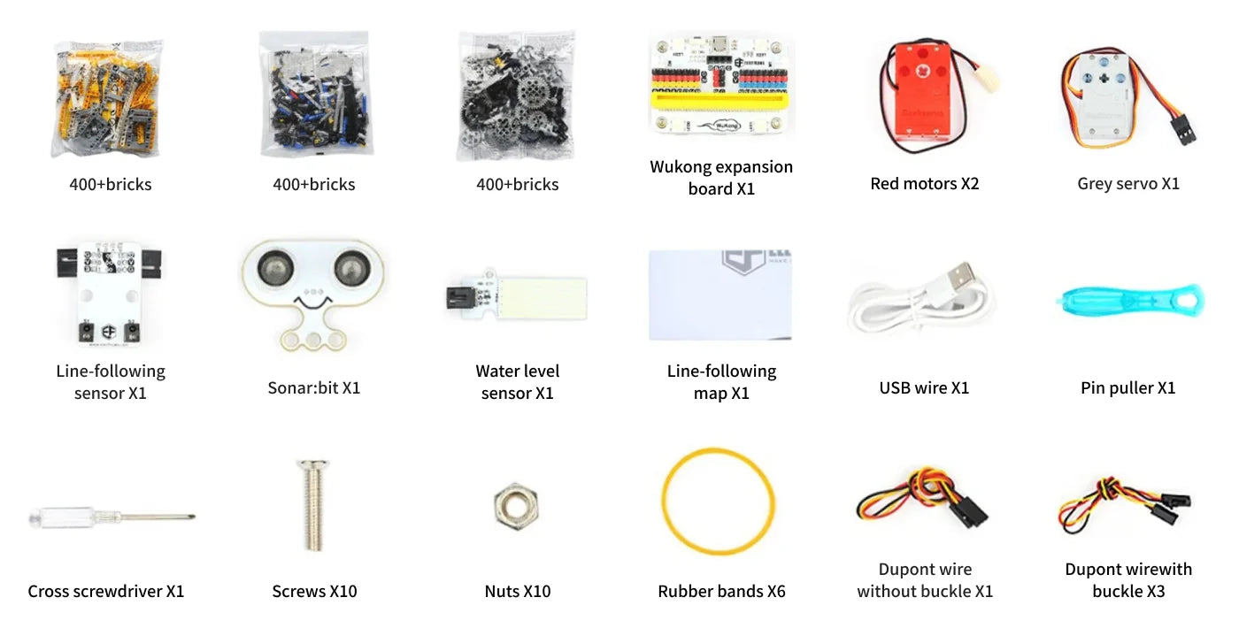 ELECFREAKS Micro:bit 32 IN 1 Wonder Building Kit Wukong Expansion Board for Puzzle Building Blocks Microbit Kids Fun Coding STEM