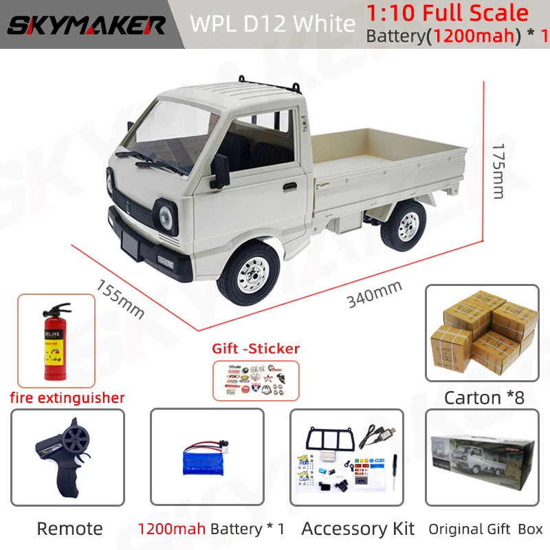 WPL D12 1:10 RC Car Simulation Drift Climbing Truck LED Light On-road RC Cars Trucks For Kids Gifts Toys
