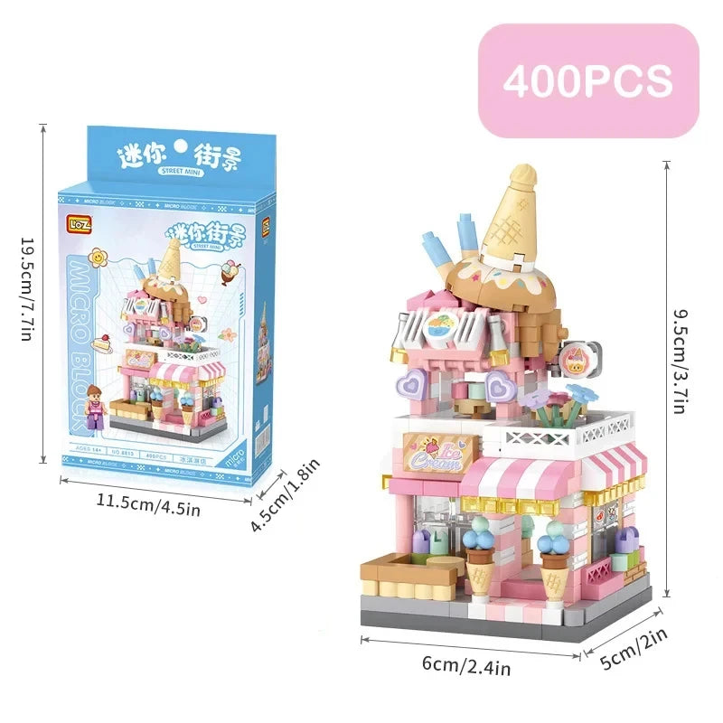 City Street View Building Block Set DIY Ice Cream Coffee Flower Shop Model Building Toy Ideal for Home Decor and Holiday Gifts