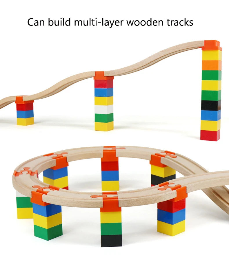 5pcs Wooden Train Tracks Accessories Building Blocks Adapters Plastic Track Connectors fit for All Wooden Tracks Toys for Kids