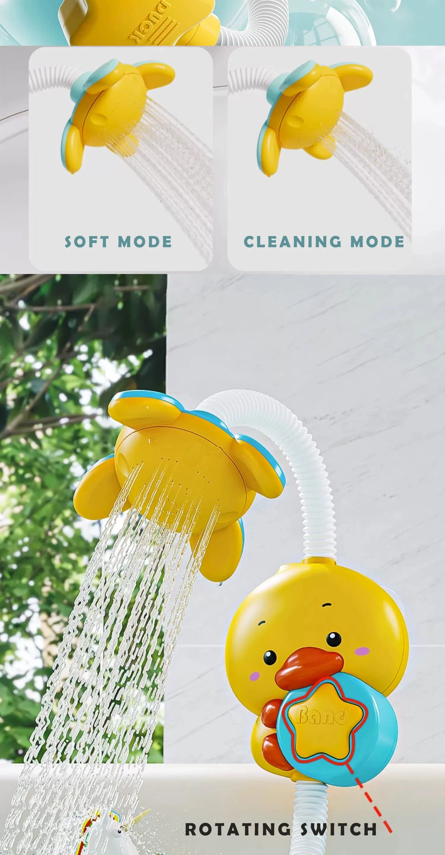 Baby shower toy with water spray, duckling flower model, rotating faucet, electric shower, water spray, swimming, baby shower to