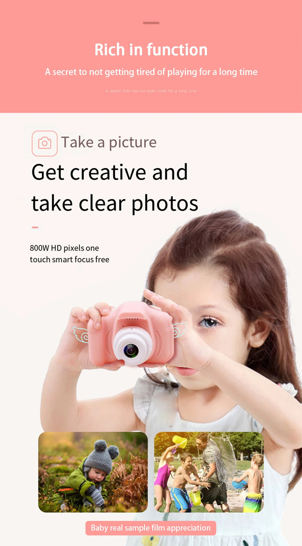 HOMEFISH Mini Children Camera Digital Vintage Camera Educational Toys Kids Photography Video Camera Outdoor Photography Toy Gift