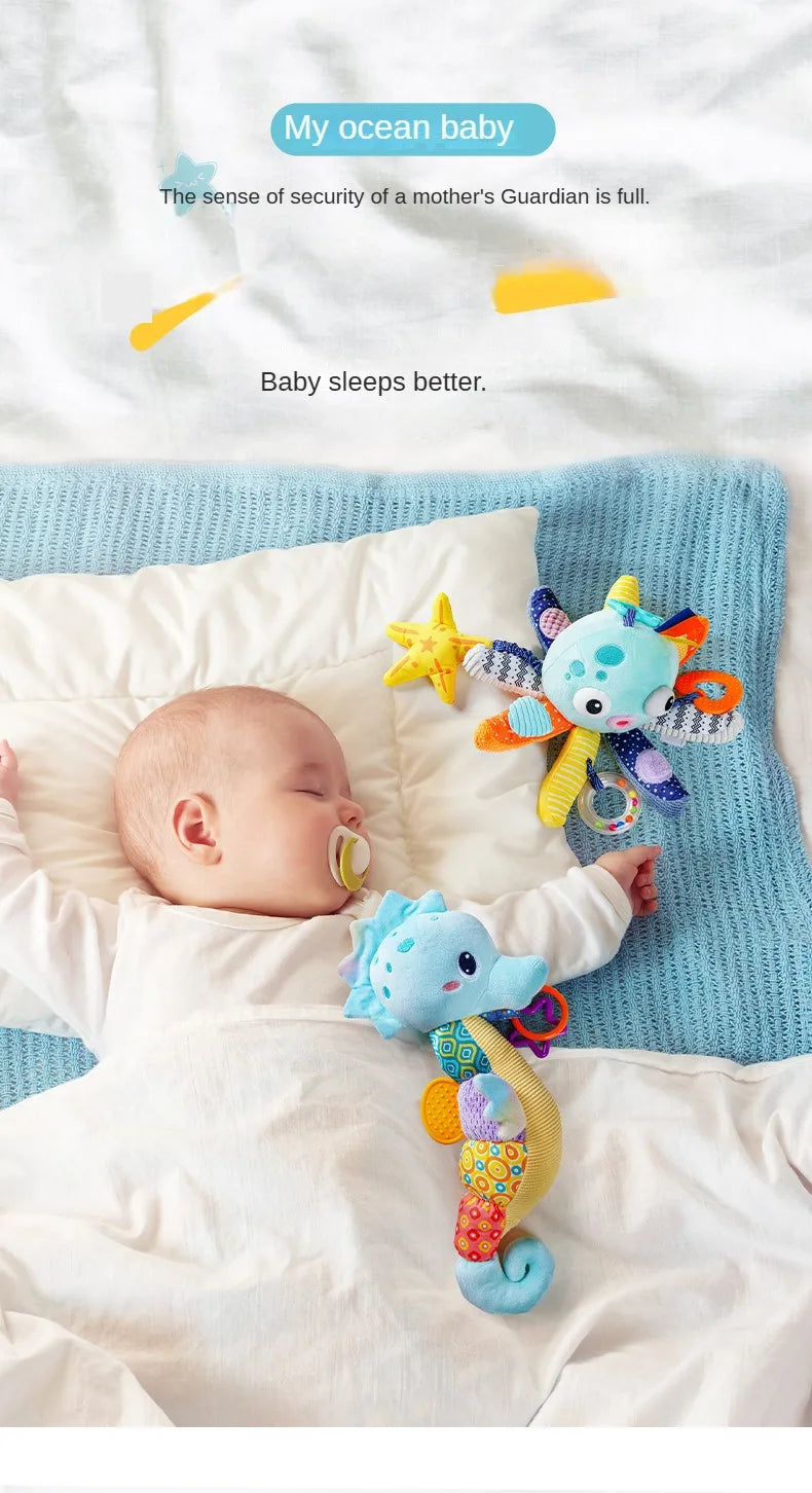 Baby Hanging Rattle Toys Plush Soft Animal Stuffed Handbells Educational Infant Development Handle Toys for Stroller Crib